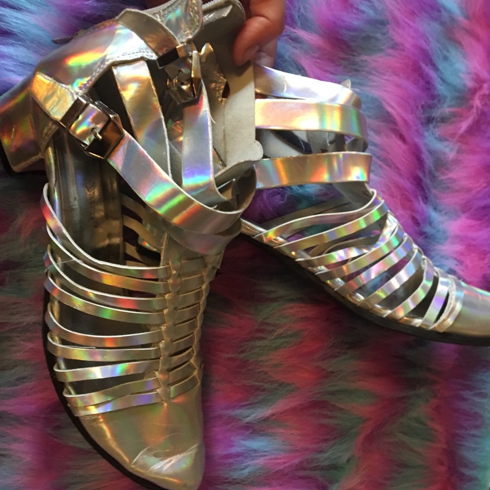 Holographic Gladiator Sandals- SPACE BOOTS